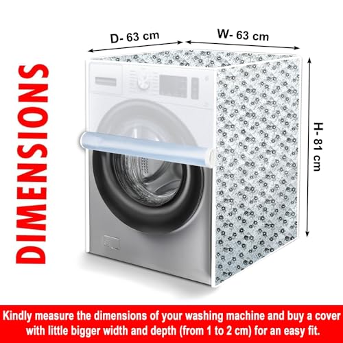 Image of The Furnishing Tree Waterproof and Dustproof PVC Washing Machine Cover Front Loading Compatible for IFB, 7 Kg, 7.5 Kg, 8 Kg, 8.5 Kg, CM-(63x63x81), Floral Pattern Light Gray