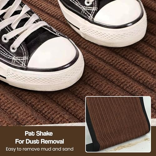 Image of Yellow Weaves 2 Pcs Door Mat for Home Entrance, Outdoor Rubber Mat - Non-Slip, Anti Skid Foot Mat, Dirt Trapper, Heavy-Duty, Weather-Resistant, Waterproof Doormat (40x60cms, Stripe,Brown Color)