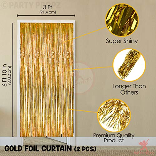 Image of Party Propz Birth Day Decorations Set- 17Pcs Happy Birthday Golden Fringe Foil Curtain, Banner (cardstock) Star Foil Baloon, and Metallic Rubber Balloons Decoration Items Combo