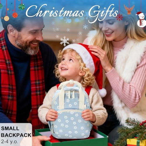 Image of Bluboon Toddler Backpack for Girls Boys 2-4 Cute 12 inch Preschool Kindergarten Backpacks Kids Daycare Bags School Travel (White Flower-Blue, Age 2-4 (12 inch H not Fit A4 Folder))