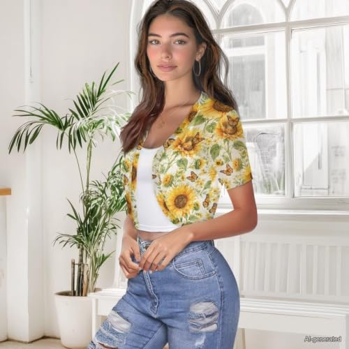 Image of Womens Short Sleeve Cardigans Lightweight Summer Cardigan Trendy Bolero Shrug Cute Floral Cardigan Sheer Bolero