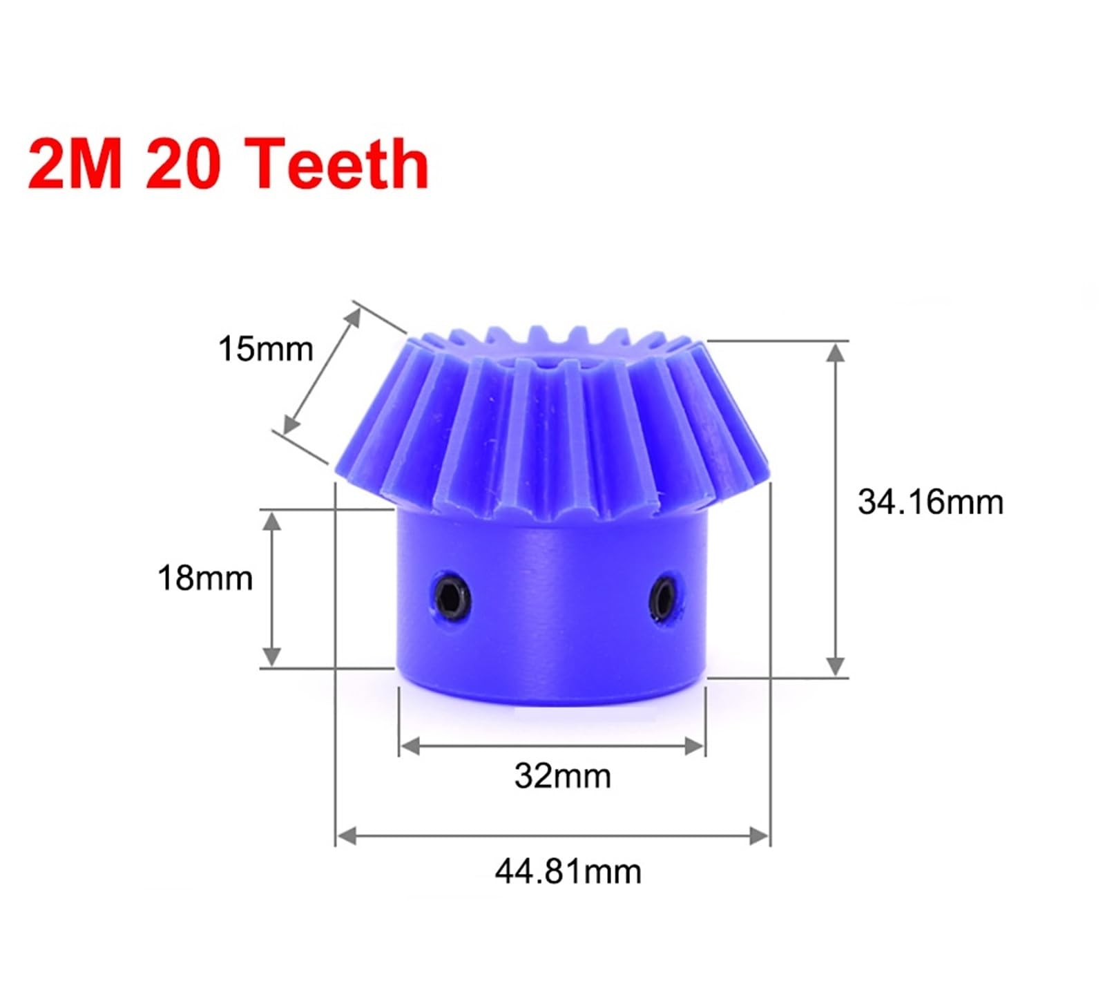 Bevel Gear Pinion Hardware Mechanical 1pcs Nylon 90 Degree 2 Module Bevel Gear 20 Teeth Blue Meshing Angle Gear Speed Ratio 1:2 Round Bore Keyway Bore(12mm Keyway 4x1.8mm)
