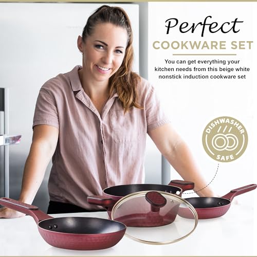 Image of Moss & Stone 4 Piece Nonstick Cookware Set, Small Pots And Pans Set Non stick With Glass Lid, Induction Cookware, Stay Cool Handle, PTFE /PFOA, Kitchen Cookware 4-Piece with Frying Pans Set & Saucepan