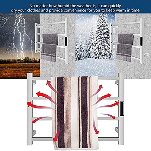 Radiador toallero eléctrico de 4 Barras para baño con Temporizador, 1 h, 8 h, Ajuste de Temperatura, enchufable/cableado.