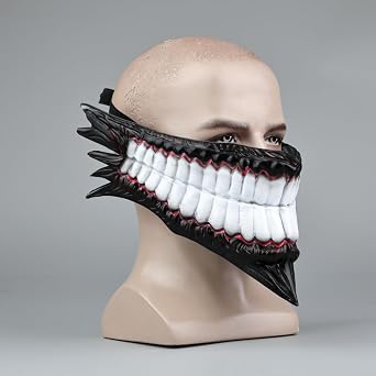 JCvCX Okarun Cosplay Mask Ken Takakura in Turbo Granny Form Half Face Maqurade Soft PVC Jagged Teeth Masque Costume Accessories for Comic Convention Animation Fans Con