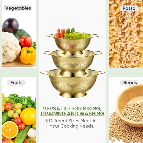 Bokon LRU-BOKON-2786 3 Pcs Stainless Steel Colander Set Colander Bowl Colander Sieves 1/3/ 5 Quart Metal Mesh Strainer Net Basket thumb #5