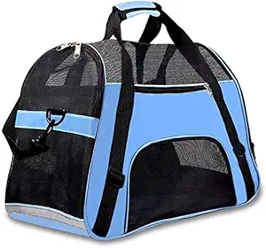 Kraptick Large Pet Travel Carriers, Pet Carrier Bag, Airline Approved Duffle Bags, Pet Travel Portable Bag for Little Dogs, Cats and Puppies, Small Animals (for Pets Upto 10Kgs) [Blue]