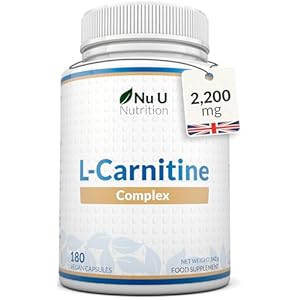 L-Carnitine Tartrate Complex 2200mg – 180 Vegan Capsules – with Chromium, Riboflavin, Biotin, Vitamin D, B3 & B6 – High Strength L Carnitine Supplement – Made in The UK – Nu U Nutrition