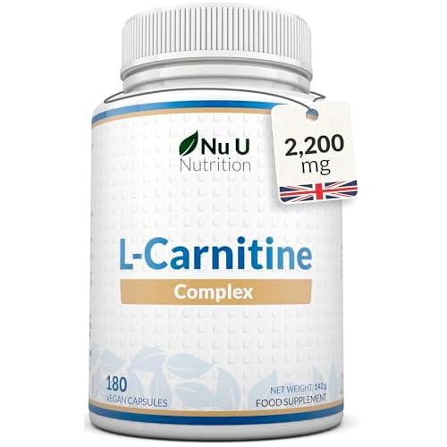 L-Carnitine Tartrate Complex 2200mg – 180 Vegan Capsules – with Chromium, Riboflavin, Biotin, Vitamin D, B3 & B6 – High Strength L Carnitine Supplement – Made in The UK – Nu U Nutrition