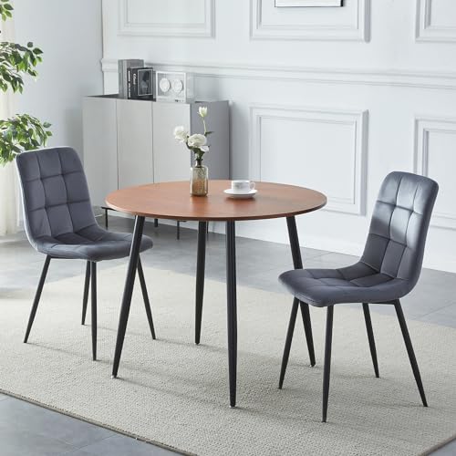 Table à manger en noyer ronde 90 cm et piètement métal robuste