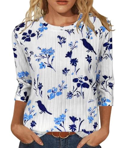 Image of JomeDesign Sweaters for Women 3 /4 Sleeve Tops Round Neck Loose Casual Blouses