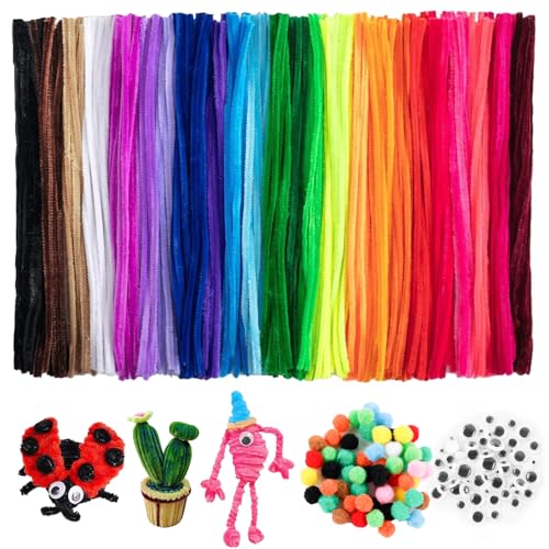 BDHYYM 560 Stück Pfeifenputzer zum Basteln,20 Farben 400 Chenilledraht Bunt Pfeifenreiniger zum Basteln,160 Pfeifenputzer Zubehör Plüschbälle und Augen,Pfeifenreiniger Bunt Chenilledraht,Pipe Cleaner