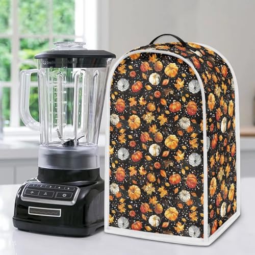 Image of Pumpkin Maple Leaf Blender Cover Top Handle Portable Stand Mixer or Coffee Maker Cover Machine Washable Kitchen Appliance Dust Cover for Food Processor Holiday Decoration