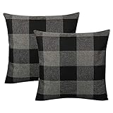 Black and Grey Farmhouse Rustic Buffalo Plaid Decorative Throw Pillow Covers Retro Check Home Decor...