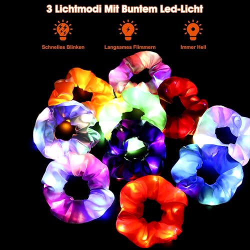 Joycabin 12 Pcs LED Light Up Elastic Hair Bands, Luminous Hair Scrunchies with 3 Light Modes, LED Scrunchies for Women Girls - Image 3