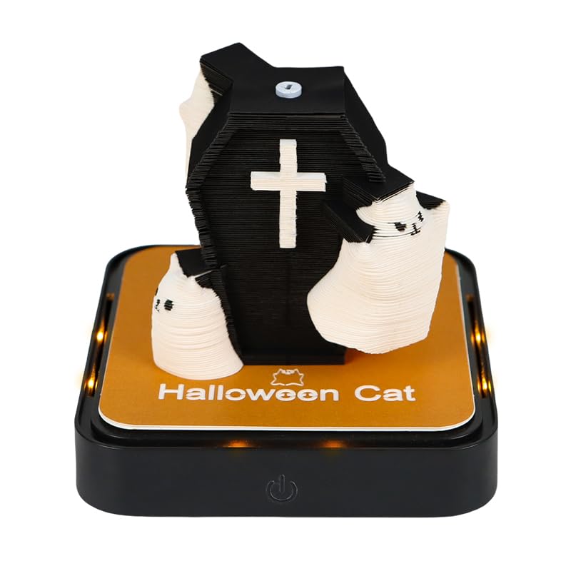 HXCQYGL 3D Notepad, 3D Calendar Tear Off 2026, 2026 Desk Calendar Notepad with Light, Paper Sculpture Desktop Ornament (Halloween Cat) โ image 1