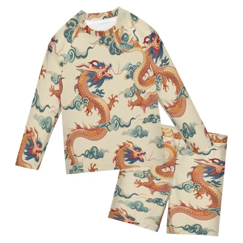 Golden Dragon Boys Swimsuit Rash Guard Toddler Kids Long Sleeve Swim Shirt and Trunks Swimwear Set 3-10Y