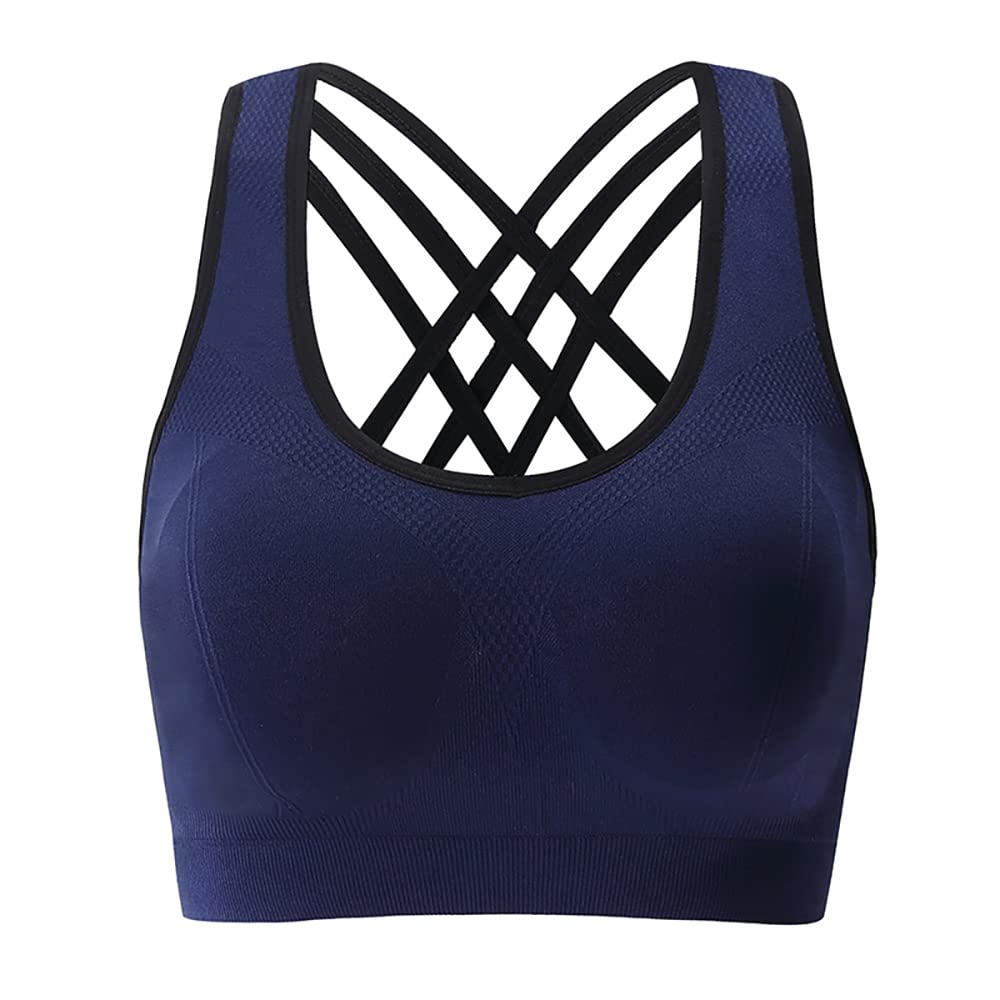 RubikSports Bra for Women, Rubik Strappy Padded Comfortable Push Up Cross Back Sports Bra for Yoga Gym Training Running Workout Fitness