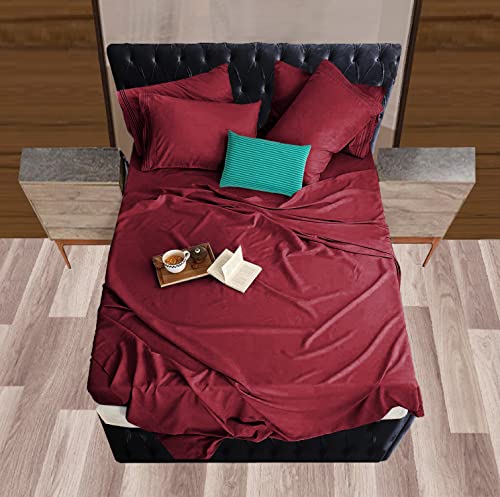 Image of Mocassi Hotel Luxury 1800 Thread Count Bedding Pillowcases Standard Size Set of 2 - Pillow Covers - Pillow Protector - Cooling Pillowcases (Set of 2 Standard /Queen Size, Burgundy)