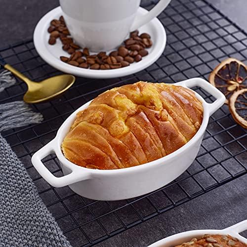 LOVECASA Porcelain White Dishes, 170ml Shallow Oval Serving Dishes of 4 Small Tapas / Lasagna / Baking Dishes with Double Handle Set of 4, White (16 x 8.5 x 3.8cm)