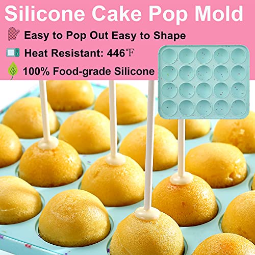 Cake Pop Maker Set Including Silicone Lollipop Molds, 3 Tier Display Stand, Silicone Cupcake Molds, Chocolate Candy Melting Pot, Lollipop Sticks, Decorating Pen, Bags And Twist Ties (Bleached Aqua) #TOP2