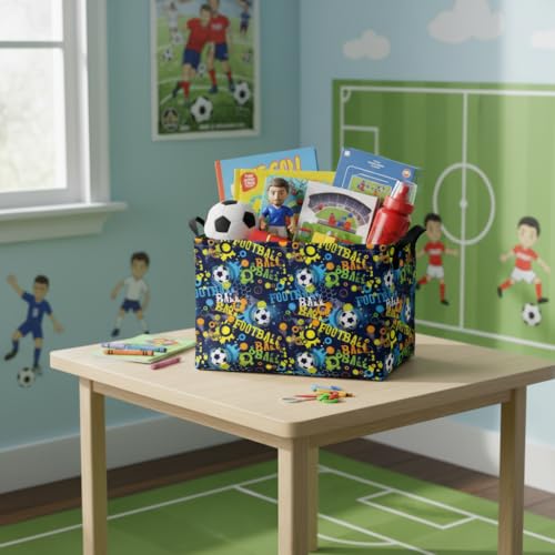 Image of Kid Rectangular Soccer Basket Baby Collapsible Storage Bin Room Decor Nursery Gift Basket (Graffiti Soccer)