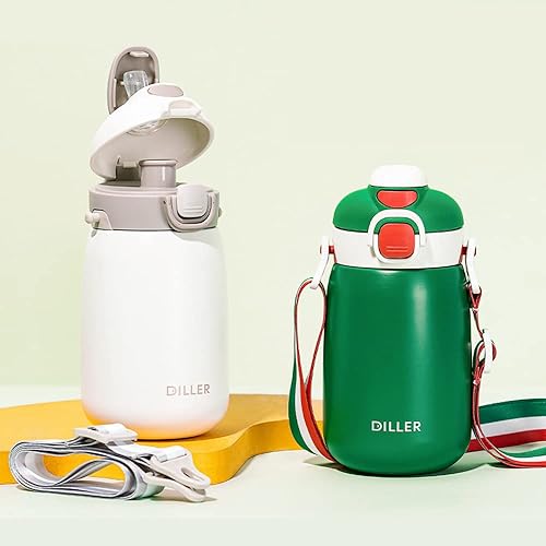 Miniatura 2 de Qengyeen Botellas de agua aisladas de acero inoxidable para niños, botella de agua térmica con popote y correa para niñas y niños, para regalos