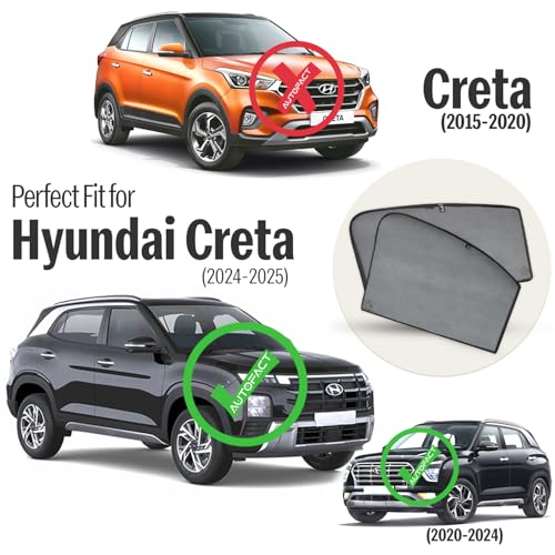 Image of Autofact Car Sunshades for Hyundai Creta New (2024 to 2025), UV Protection, Useful Car Accessories, Custom fit Sun Shades for Side Windows, Set of 4