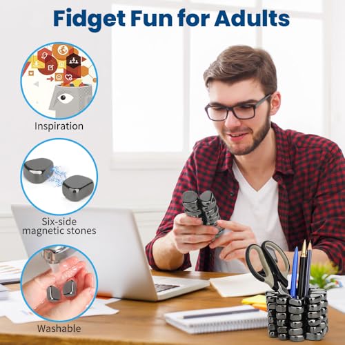 Image of Cool Fidget Toy Fridge Magnets Rocks,Science Kit Magnet DIY Alphabet Number, Magnetic Hematite Stones Gift, Magnet Ferrite Putty Desk Toy for Adults(24PCS)