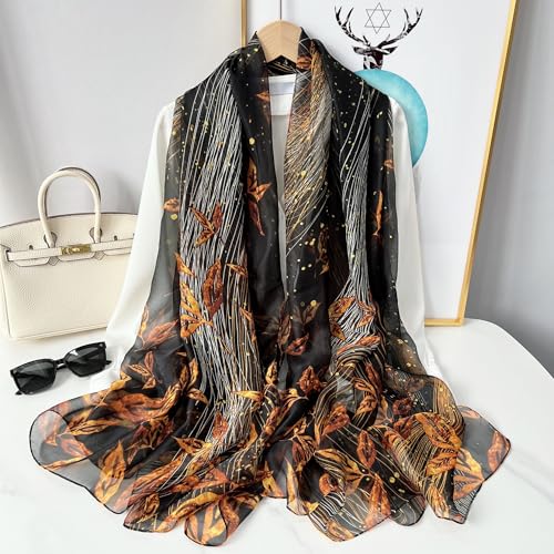 Image of Scarf Stole for Women - 185 x 135 cm Chiffon Scarf with Floral Print | Lightweight Scarf, Soft Stole for Women | Satin Feel Neck Scarf | Women Accessory
