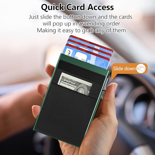 Image of Gifts for Men, Pop Up Minimalist Wallet for Men RFID Blocking Slim Credit Card Holder Front Pocket EDC Mens Wallet (Green)