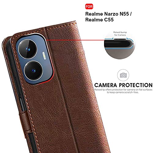 Image of TheGiftKart Flip Back Cover Case for Realme Narzo N55 / Realme C55 | Dual-Color Leather Finish | Inbuilt Stand & Pockets | Wallet Style Flip Case for Realme Narzo N55 / Realme C55 (Brown & Coffee)