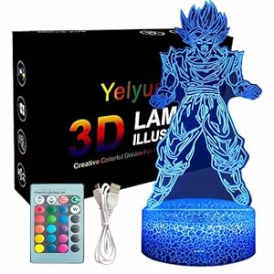 Yelyung Anime Dragon Ball Veilleuse 3D pour Enfants,Télécommande Illusion Lampe 16 Couleurs Changement Décoration De Chambre d’enfant Lampe LED Table De Nuit Éclairage,pour Noël Anniversaire Cadeaux