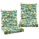 FUNHOME Outdoor High Back Chair Cushions Set of 2,Reversible Lawn Chair Cushion 44 x22 inch,Water Resistant Tufted Adirondack Chair Cushion,for Garden Rocking Chair,Patio Furniture(Palm Leaf)