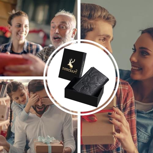 Image of Men's Genuine Leather RFID Wallet | Premium Slim Red Wallet for Men with Deer 3D Print | 8 Card Slots Secure and Durable | Casual Stylish | Formal & Gifting Use, Golden (SAFIANO /Black)