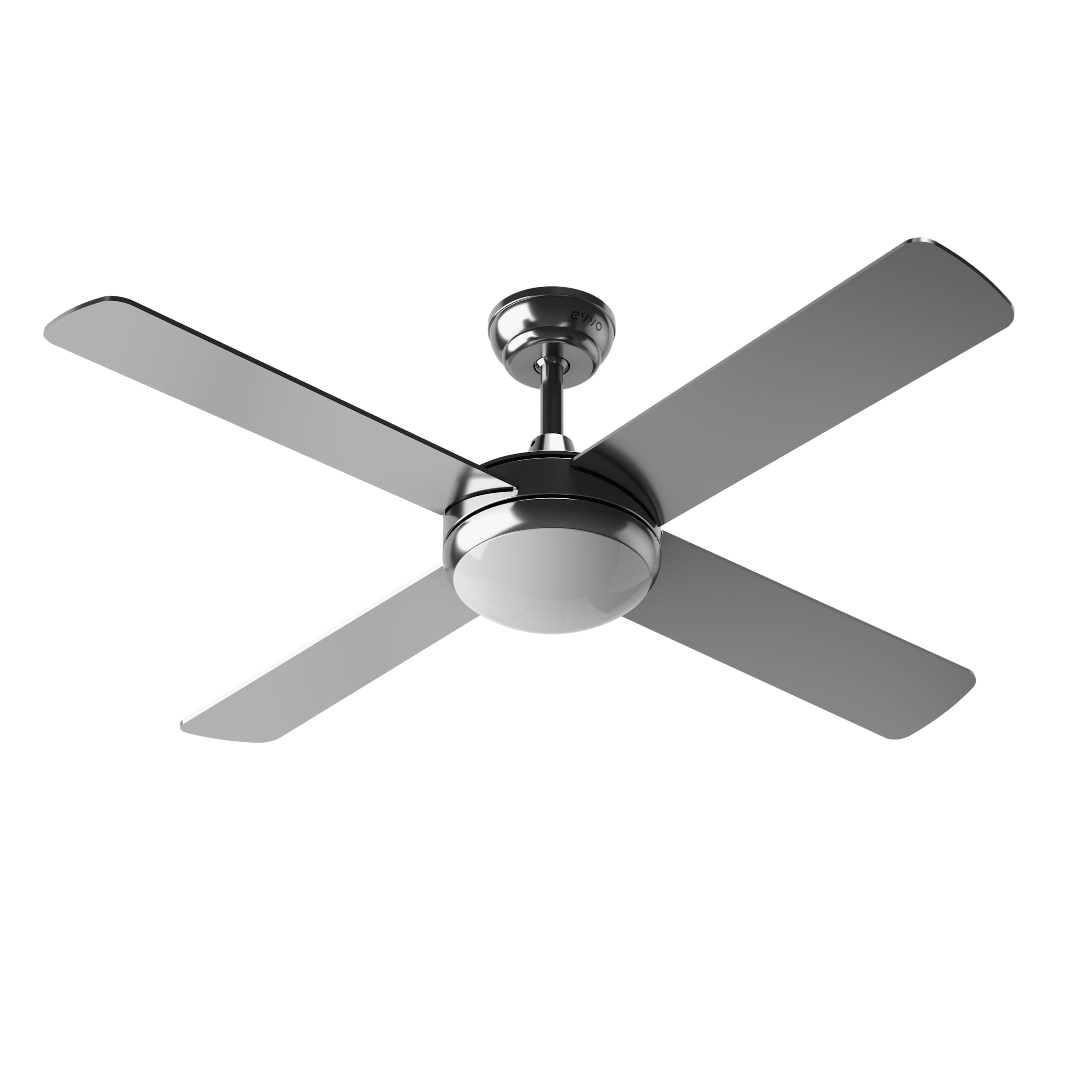 EVVO Ventilador de Techo con Luz LED y Mando, Silencioso, Ø132cm, 4 Aspas, Motor Cobre 65W, 3 Velocidades, Temporizador (Modelo: V516 Acabado Metal)