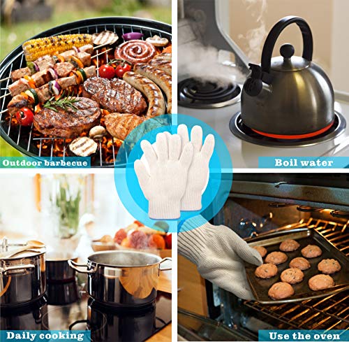 Heat Resistant Gloves - En407 Certified 932°F Oven Gloves, Cut-Resistant Grill Gloves, Cooking Gloves For Bbq, Grilling, Baking, Cutting, Welding, Smoker Fireplace, 1 Pair (2 Pieces Set), White #TOP4