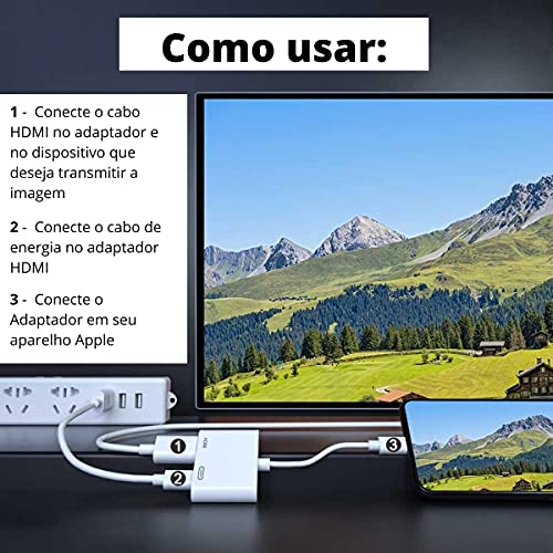 Adaptador HDMI lightning compatível com iPad/ iPad Pro/ iPhone/ iPod com Manual em Português