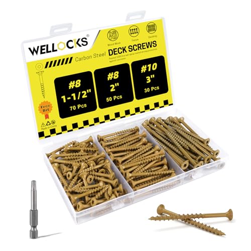 WELLOCKS Tan Rust Resistant Deck Screws 150PCS 3 Sizes (#8×1-1/2