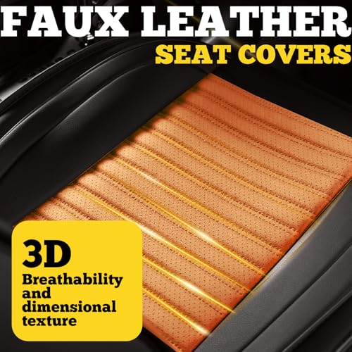 LINGVIDO Car Seat Covers, Breathable and Waterproof Faux Leather Automotive Seat Covers for Cars SUV Truck Sedan,Universal Anti-Slip Seat Cover with Backrest (Full Set, Brown & Black)