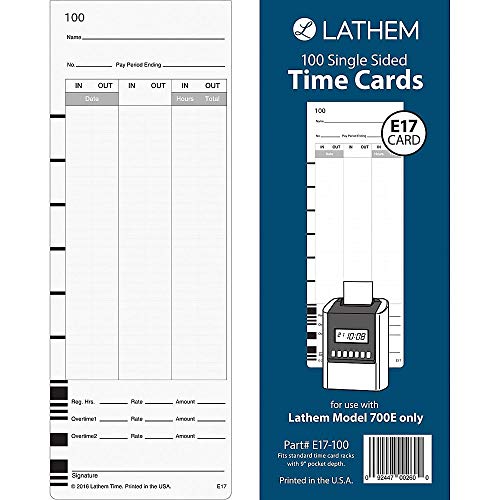 Lathem Model 700E Clock Single Sided Time Cards, White #TOP11