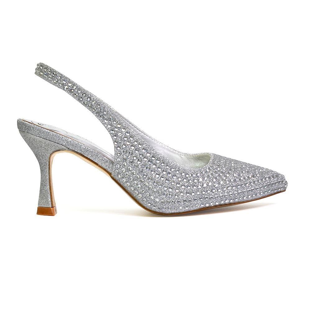 Slingback Shoes Diamante Shoes Low Heel ESSEX GLAMWomens Diamante