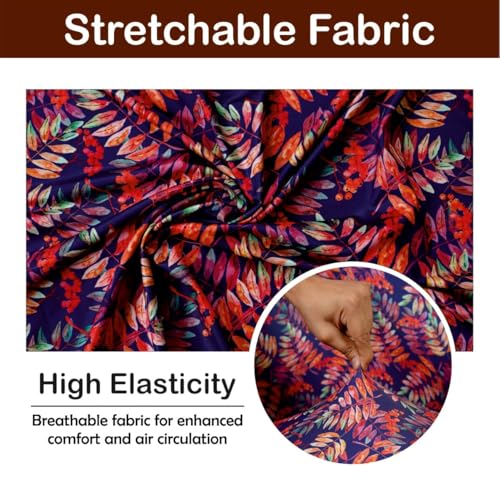 Image of Eleganta Stretchable Elastic Boss Office Chair Cover with Handle Covers, Polyester Spandex, Red Blue Fern (Pack of 2)