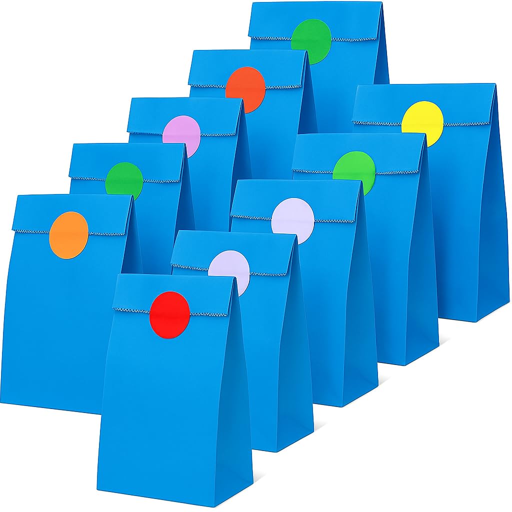 Thepaperbagstore 10 Blue Paper Party Bags with Colour Dot Stickers — image 1