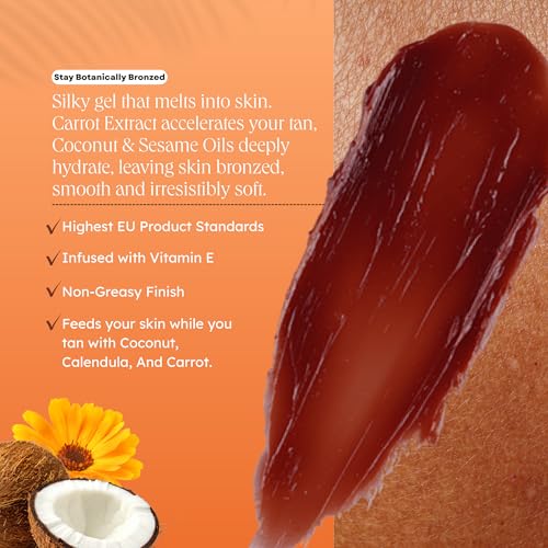 Image of Carroten Intensive Tanning Gel | Travel Size Browning Tan Accelerator | Non-Greasy Water-Resistant with Carrot & Coconut Oil | Vitamin A&E for Moisture & Hydration | TSA Approved | 1.7oz + Spatula