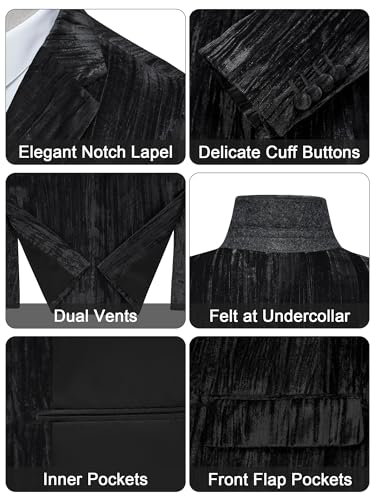 MAGE MALE Men's Velvet Tuxedo Jacket Vintage Print One Button Notched Lapel Slim Fit Blazer Prom Party Suit Coat2