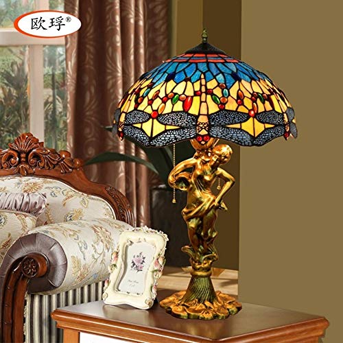 Preisvergleich Produktbild WandaElite Tischlampe Blaue Libelle Buntglas Wohnzimmer Esszimmer Schlafzimmer Nacht Beauty Alloy 40CM Qualität dekoratives Licht (Size : Beauty base)