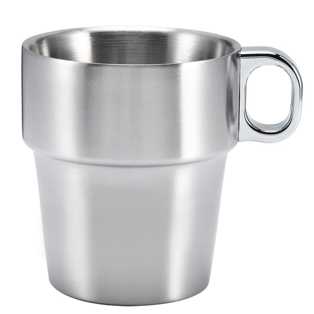 Tasse à Café en Acier Inoxydable, Lot de 6 Réutilisables Rangement en Métal avec Support Isolée Empilable de Tasse, Tasse à Café Expresso à Double Couche avec Support pour Café Thé Boissons