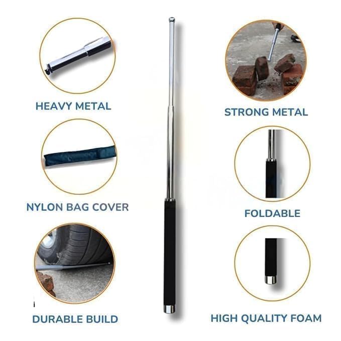 Image of Stainless Steel Foldable Self Defence Stick for Men & Women, Collapsible Safety Rod with Non-Slip Grip, Extendable Hiking Stick for Walking, Travel & Outdoor Safety (Pack of 1)