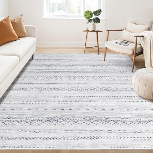 Large Living Room Area Rug 5×7: Soft Machine Washable Boho Moroccan Farmhouse Rugs for Bedroom Under Dining Table – Non-Slip Neutral Morden Indoor Floor Rug Carpet for Home Office Decor – Grey